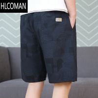 HLCOMAN2025新款男装印花黑色短裤男士夏季薄款外穿的潮牌休闲五分裤