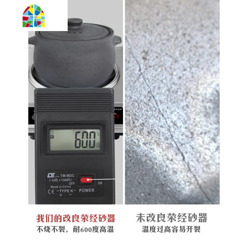 封后四川雅安荥经黑砂锅炖汤锅家用燃气可高温陶土老式煤气灶专用沙锅 4L平耳+防烫手套+隔热垫+开锅费[收到砂锅便可直接使高清大图