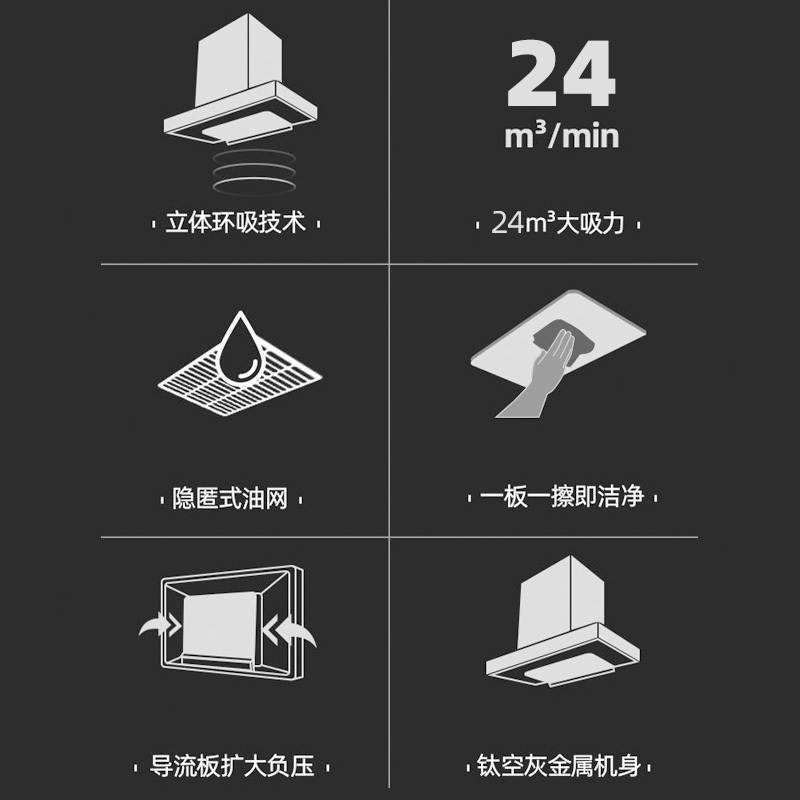优盟UT109-24m³顶吸式抽油烟机家用24立方大风力钢化玻璃自动清洗触控油烟机欧式