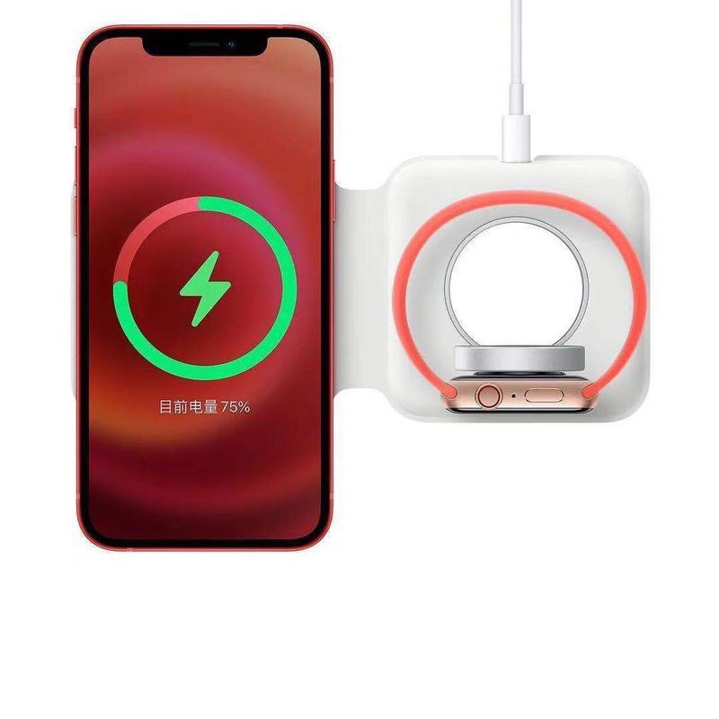 磁吸式二合一白色 适用苹果12Magsafe双项无线充电器磁吸iwatch手表手机耳机二合一