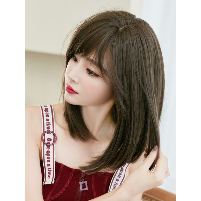假发女齐肩短发中长发圆脸直发短发造型修脸自然蓬松假发套黑茶色