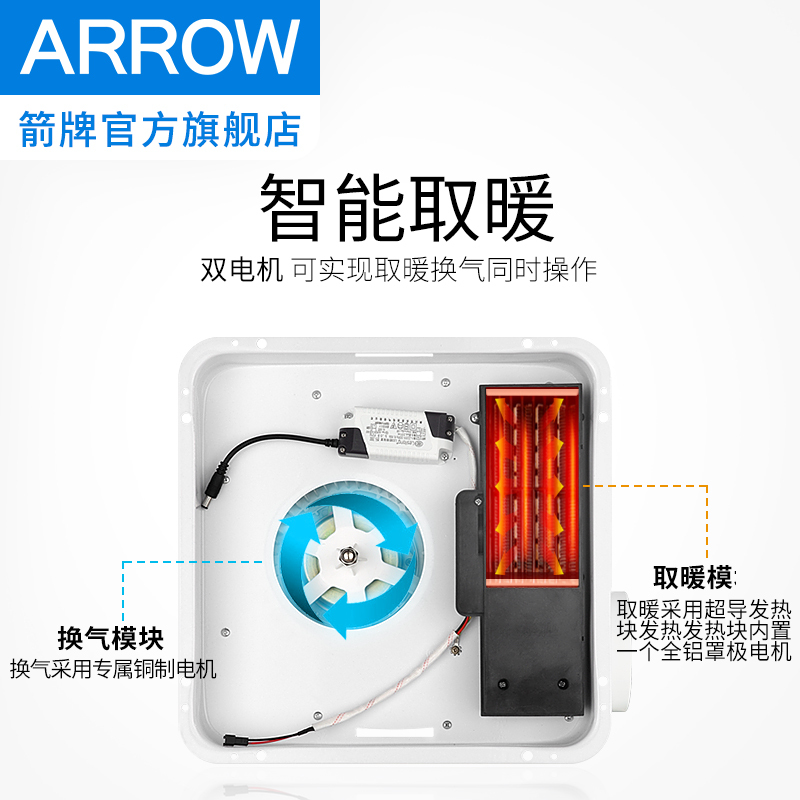 箭牌（ARROW）卫浴多功能PTC风暖浴霸液晶显示集成吊顶 暖风模块按键开关 百搭小钢炮浴霸