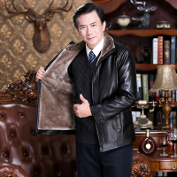 莎丞 皮衣男外套中老年海宁皮草中年PU皮冬季加绒加厚皮夹克男装爸爸装