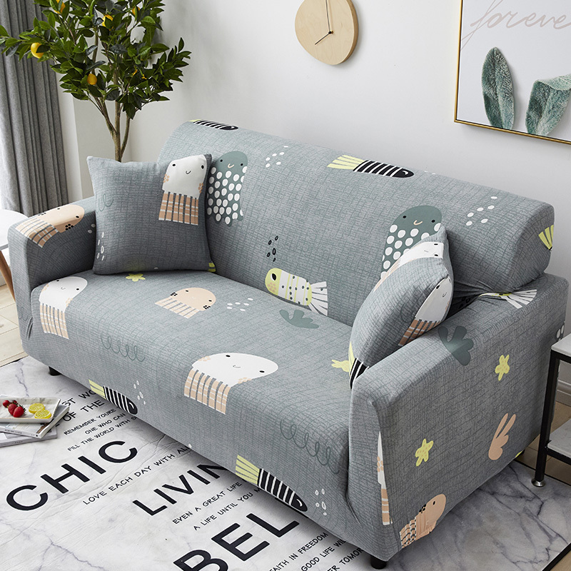 弹力懒人沙发套罩通用型全包萬能套简约布艺沙发垫全盖布 海洋世界 L形状组合沙发(贵妃L码+沙发XL码)