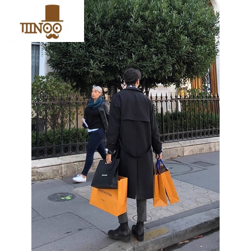 YANXU肯辛顿风衣男中长款巴尔马肯教父外套痞帅马嘉同款文职大衣高清大图