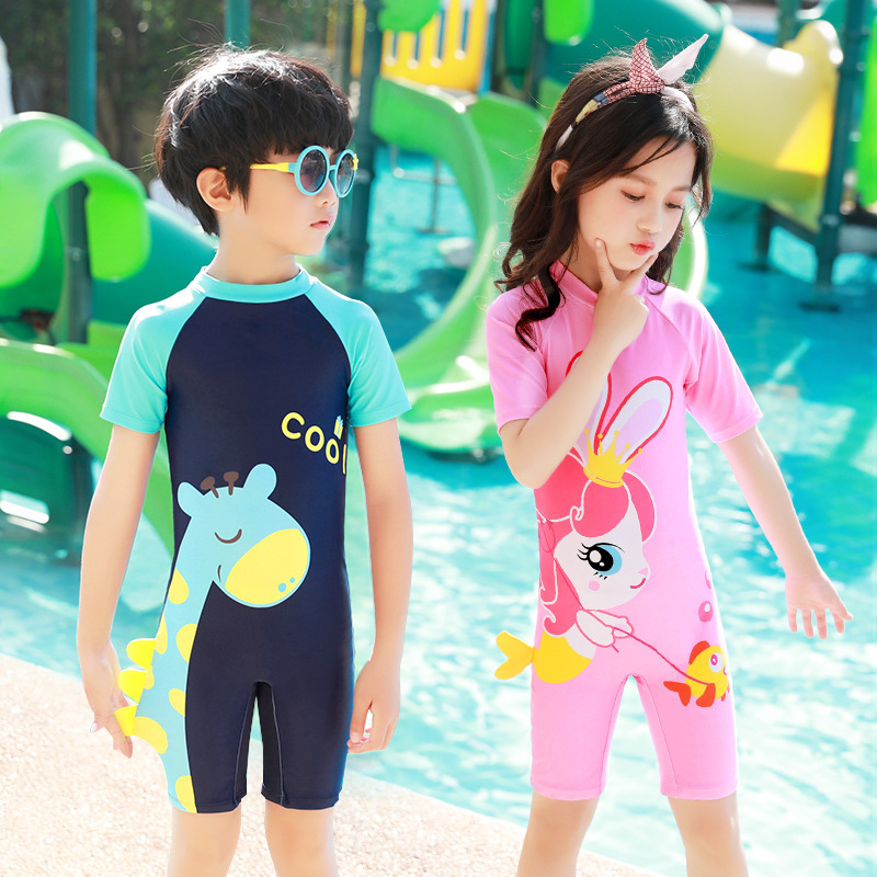佑游儿童泳衣男童女童连体小中大童长短袖沙滩男孩宝宝女孩宝宝温泉