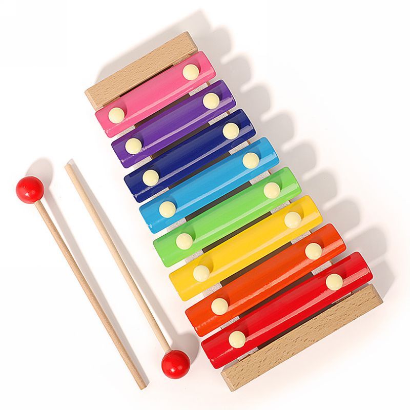 木制彩色八音手敲琴音乐教习益智玩具敲打木琴敲击乐器儿童早教音阶