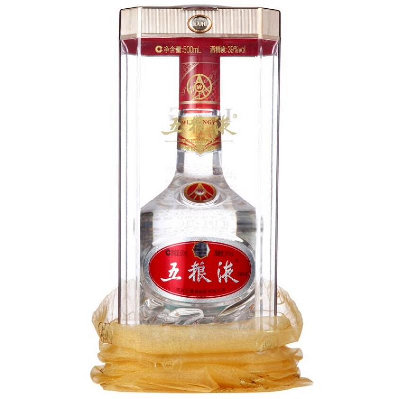 五粮液 39度 新普五 水晶装 500ml 浓香型白酒 单瓶装礼盒装