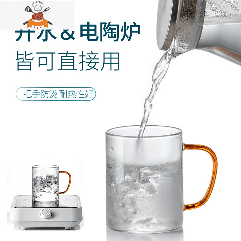 玻璃杯家用耐热带把喝水杯子茶杯可高温水杯家庭客厅待客彩色套装 敬平高清大图