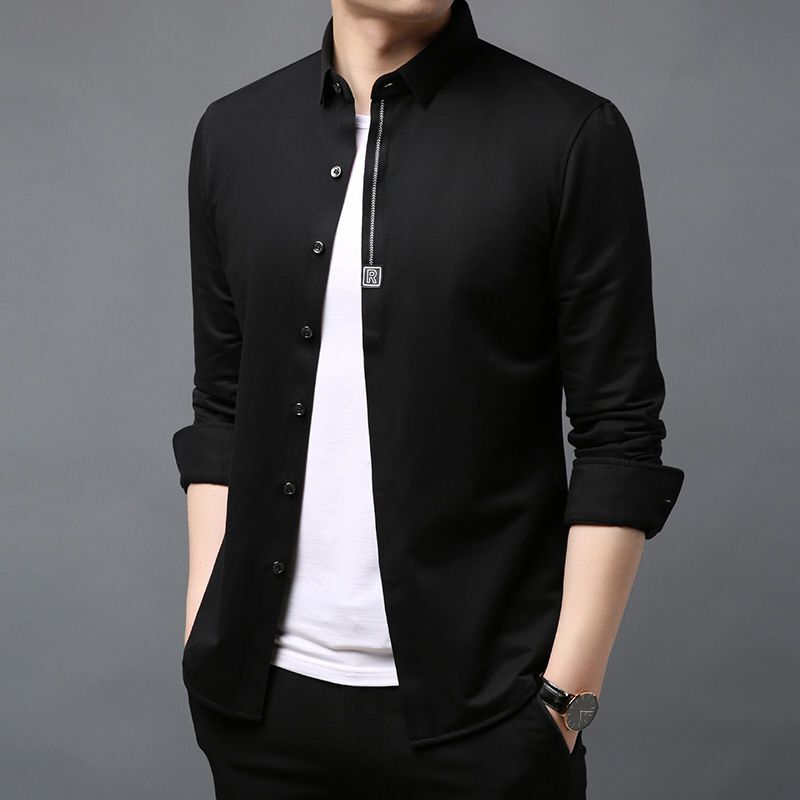 梵克公牛男士休闲长袖衬衫春季韩版修身衬衣男装棉质寸流装外套