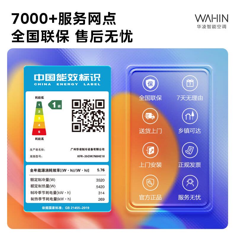 华凌空调神机二代1.5匹p新一级能效变频冷暖壁挂式智能省电挂机KFR-35GW/N8HE1Ⅱ图片