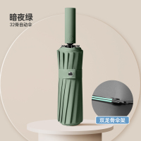 旭晴16骨双龙骨一键开合加大伞面黑胶晴雨伞 暗夜绿