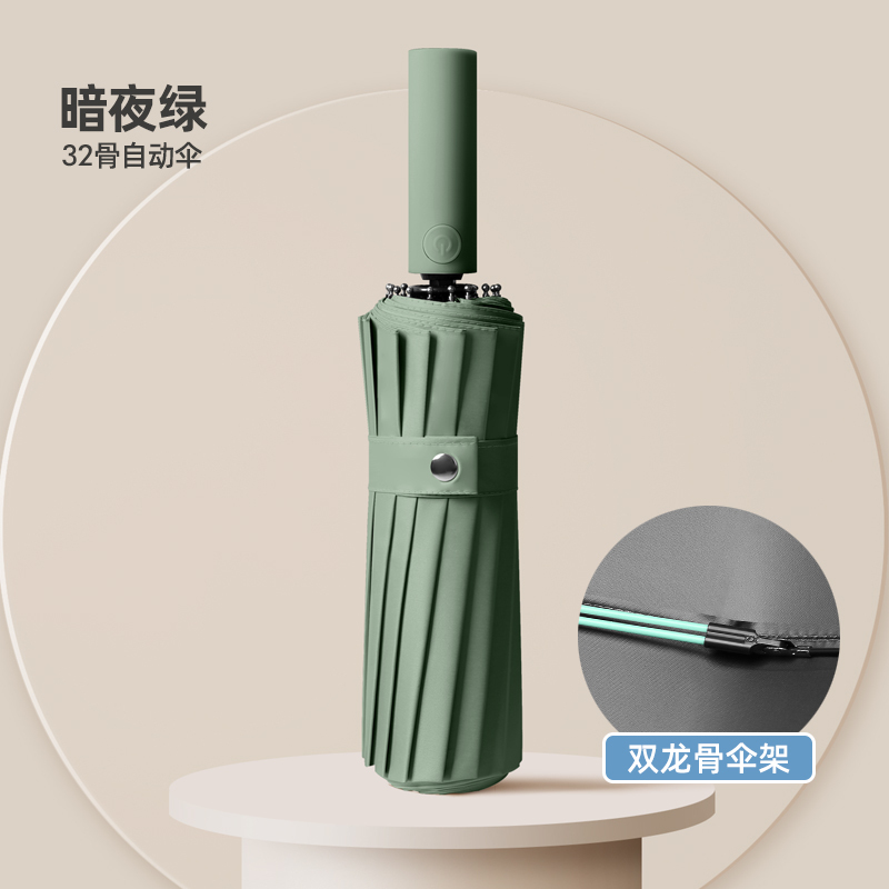 旭晴16骨双龙骨一键开合加大伞面黑胶晴雨伞