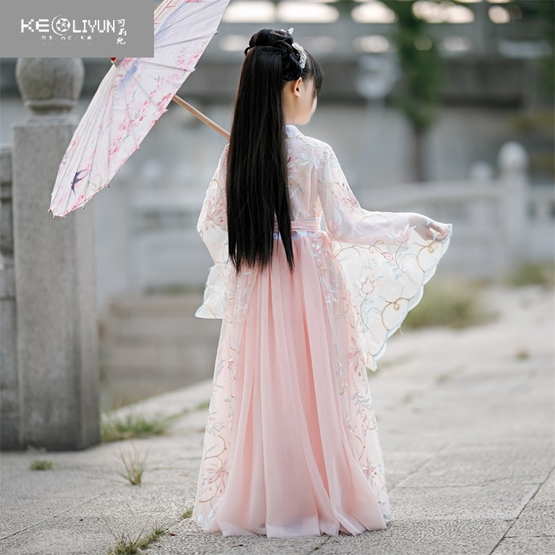 可莉允女童汉服仙女裙子儿童古装超仙飘逸轻纱连衣裙中国风宝宝唐装