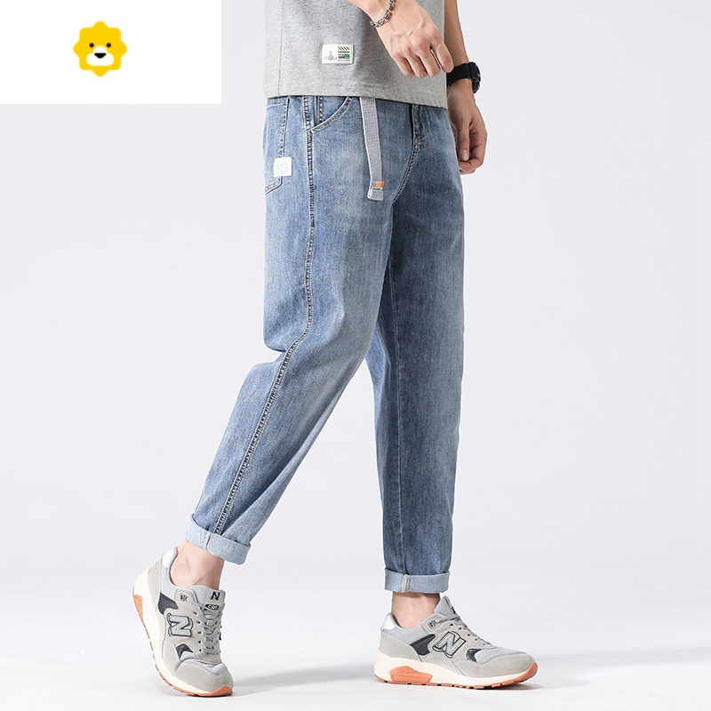 fishbasket男士裤子款休闲九分牛仔裤男裤ins宽松直筒痞帅男生耐磨