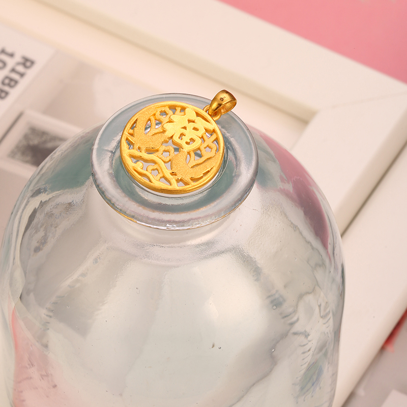 金一足金3D硬金福字喜上眉梢喜鹊连枝女士黄金吊坠送女友送妈妈(定价) ACB008