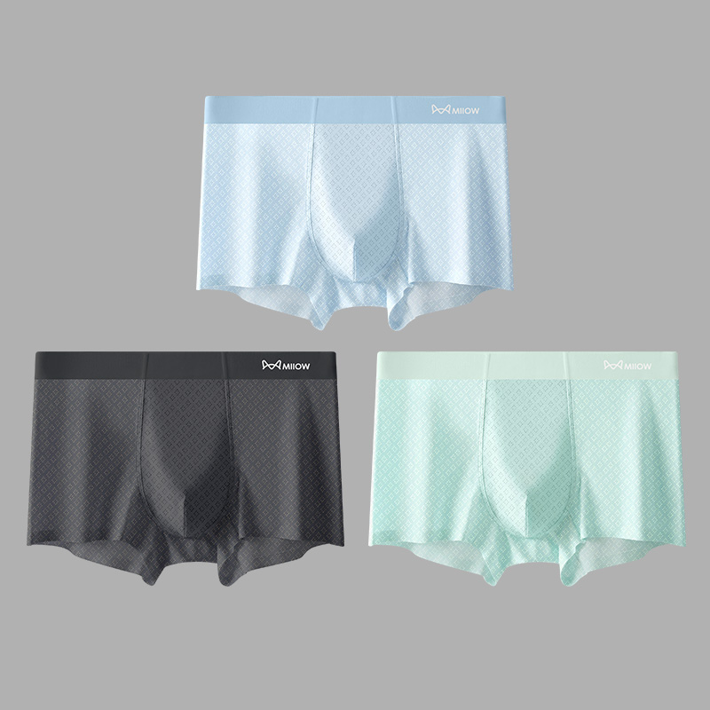 [3条装]猫人男士内裤冰丝男生四角裤无痕网孔7A抑菌裆透气平角男短裤衩高清大图