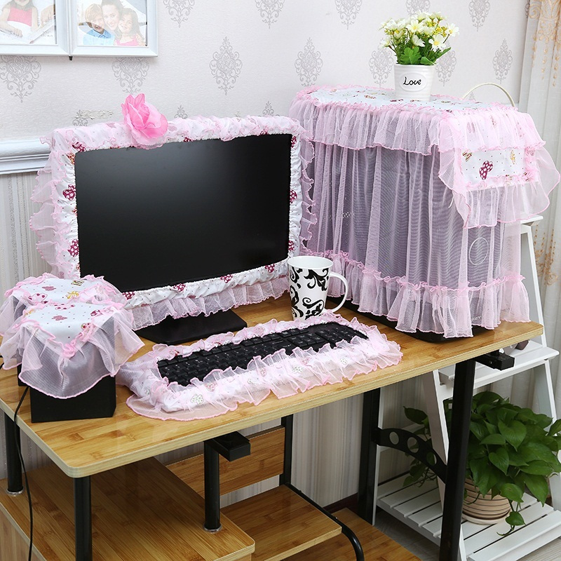 电脑五件套新款蕾丝电脑罩电脑边框套液晶显示器边框套粉蝴蝶边框五