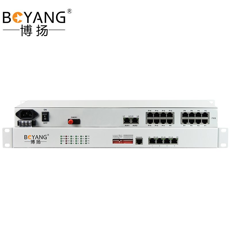 博扬 综合业务电话光端机 8路电话+8路磁石+4路百兆以太网隔离 单纤40km 机架式 1对价BY-8P-8H4EV
