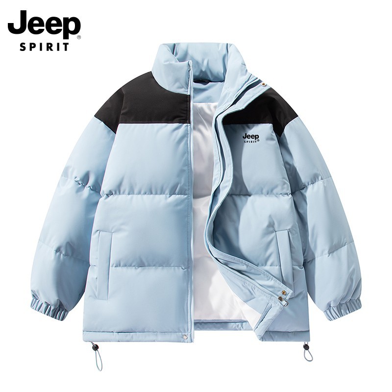 JEEPSPIRIT棉服男士新款冬季加厚宽松面包服女立领棉衣潮牌情侣冬装 M 浅蓝