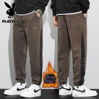 花花公子新款高品质（实拍）秋冬款休闲裤男宽松潮牌工装裤束脚拼接运动裤子_58_157 3XL 咖啡色