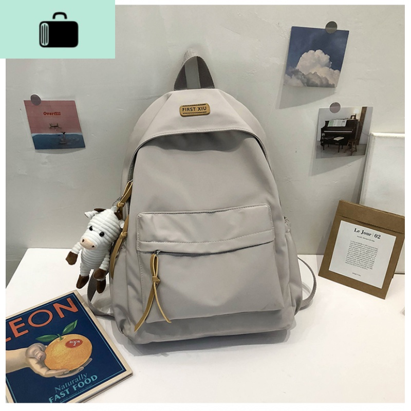 网红双肩包女韩版高中2020新款书包女ins风中学生初中生背包百搭NEWLAKE 灰色要小奶牛