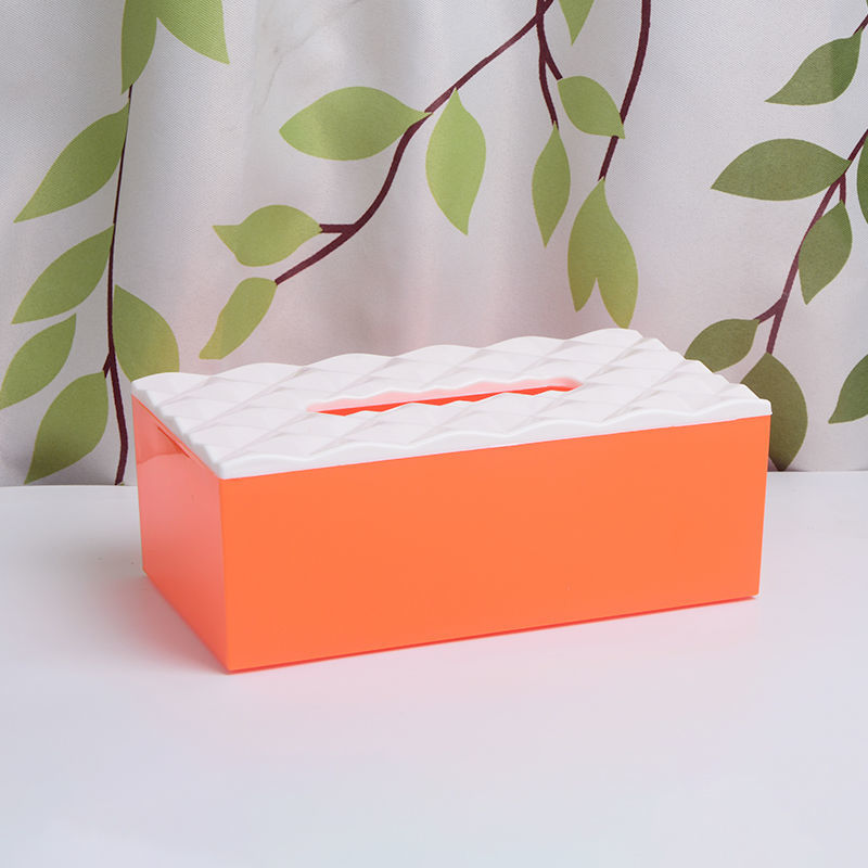 9 大号长款餐巾纸盒饭店酒店纸巾盒家用客厅简约塑料抽纸盒|桔色 6个