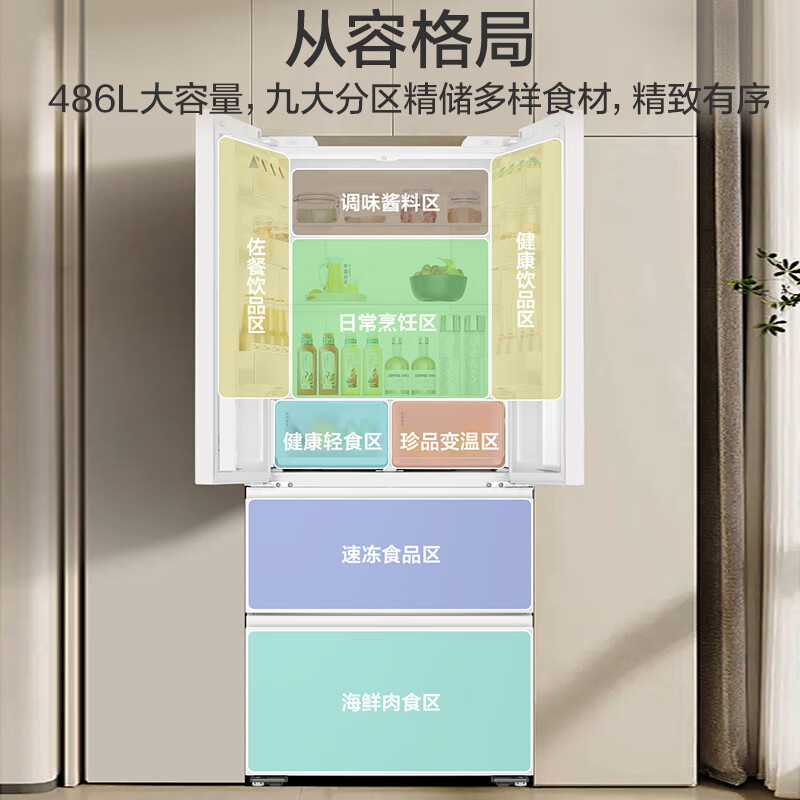 统帅(Leader)法式四开门冰箱500L容量 超薄零嵌入式家用一级能效电冰箱底部前置散热 LF4-526WL1U1高清大图