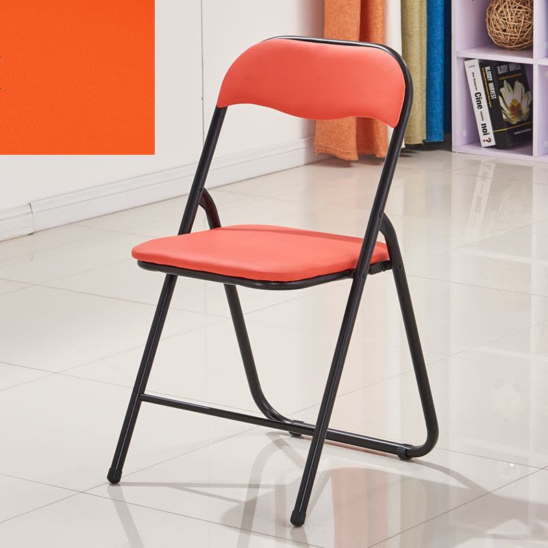 家用折叠椅凳子靠背椅便携椅宿舍电脑椅会议椅办公椅子培训椅餐椅 红色 时尚款后连腿木板底座图片