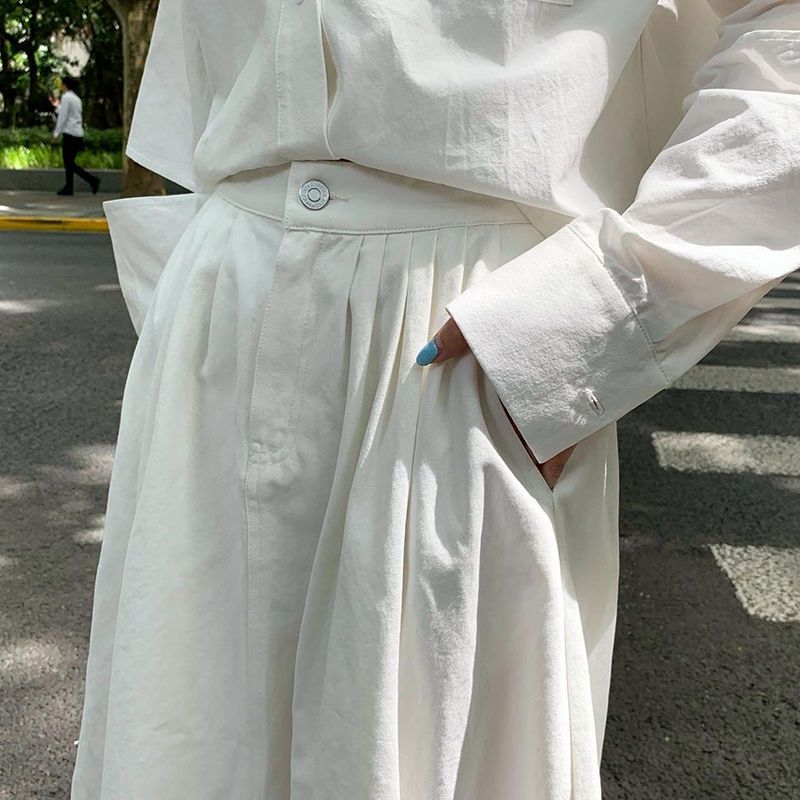 Moses Queen 韩版宽松百搭气质学院风显瘦简约白色高腰半身裙女潮 白色 M
