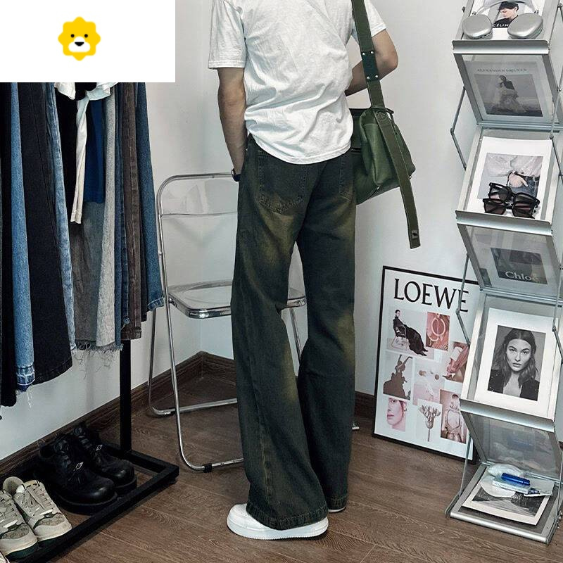 fish basket美式复古垂感宽松牛仔裤男水洗做旧直筒微喇叭裤子线上季