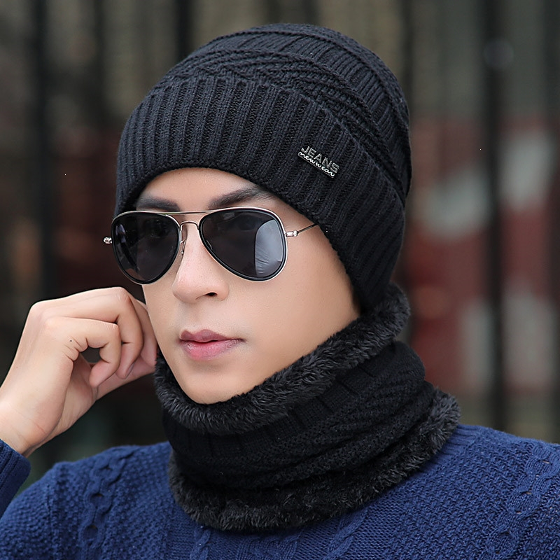帽子男冬天保暖毛线帽加绒加厚户外围脖秋冬季骑车针织帽男士套头