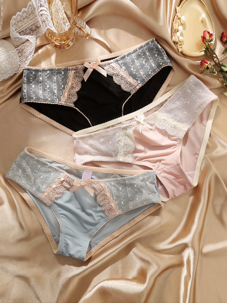 丝滑牛奶丝性感蕾丝内裤 女士冰丝腰纯棉档三角裤 女夏薄款
