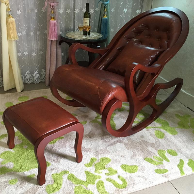 欧式橡木摇椅卧室休闲躺椅阳台沙发逍遥椅懒人布艺摇摇椅大人家用定制