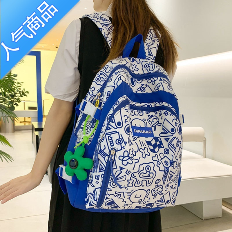 封后书包女ins日系少女原宿涂鸦设计双肩包初中高中学生大容量背包女学生书包