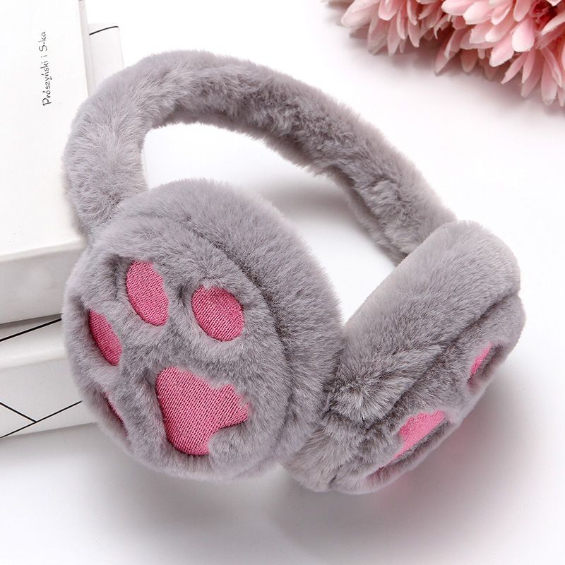 猫爪耳罩白色可爱猫爪耳罩冬季女保暖卡通儿童耳暖护耳套韩版毛绒防冻