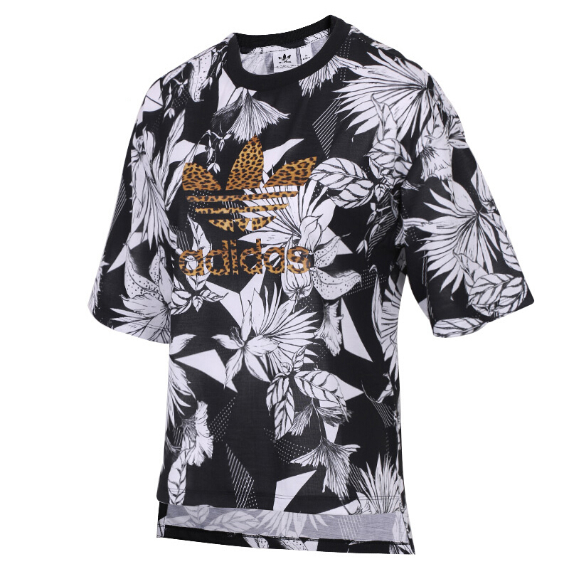 adidas阿迪达斯三叶草女装2018夏季新款运动休闲印花短袖T恤CY7375