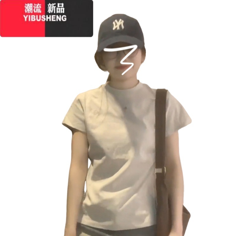 YIBUSHENG美式复古正肩灰色短袖t恤女季2024年新款小个子内搭打女内B小高清大图