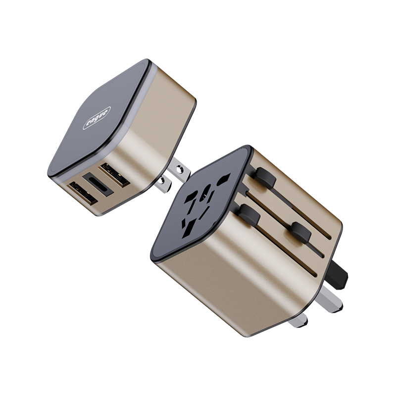 engue恩谷 劲量3.4A双USB+Type-c全球转换插头EG-701金色