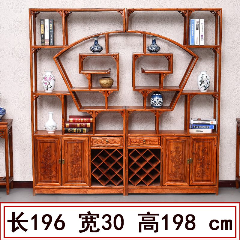 博古架实木多宝阁中式仿古家具榆木茶叶展示陈列柜客厅隔断置物架 扇形博古架_1米以下