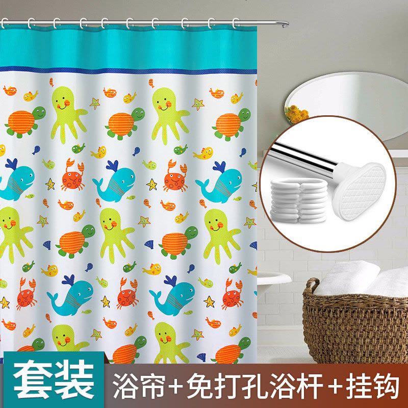 卫生间挂帘洗澡帘浴室帘子防水防霉加厚沐浴浴帘套装免打孔隔断帘图片