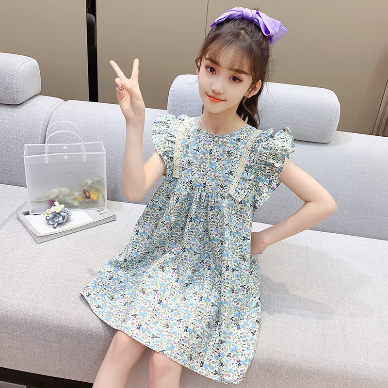 爱西娜童装女童夏季公主裙洋气连衣裙夏网红女孩韩版碎花棉布裙子