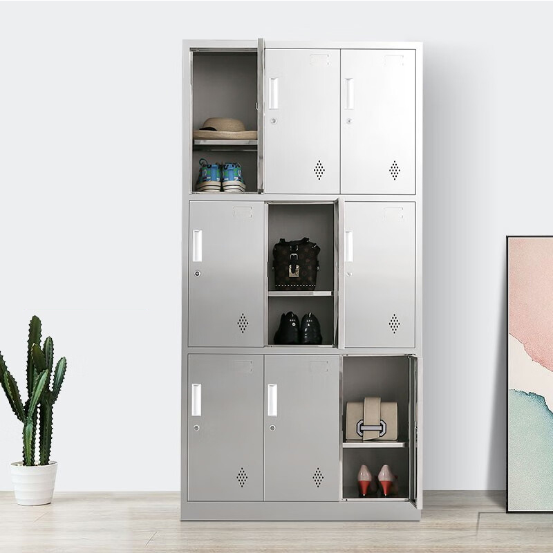湘渭不锈钢更衣柜员工衣柜储物柜更衣室储物柜201九门储物柜高清大图