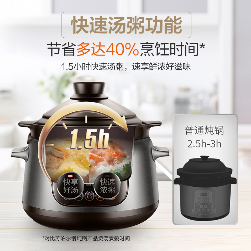苏泊尔(SUPOR)电炖锅电炖盅煲汤锅炖汤锅 煮粥锅精控快速炖肉煲汤煮粥养生中华炽陶电炖锅4L/升容量 TG40YC5