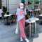 美动态大码女装印花T休闲裤两件套2022新款胖mm藏肉显瘦休闲套装