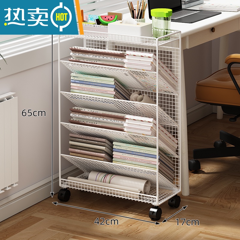 XIANCAI书桌旁小书架落地置物架课桌边简易儿童可移动带轮书本收纳书柜A高清大图