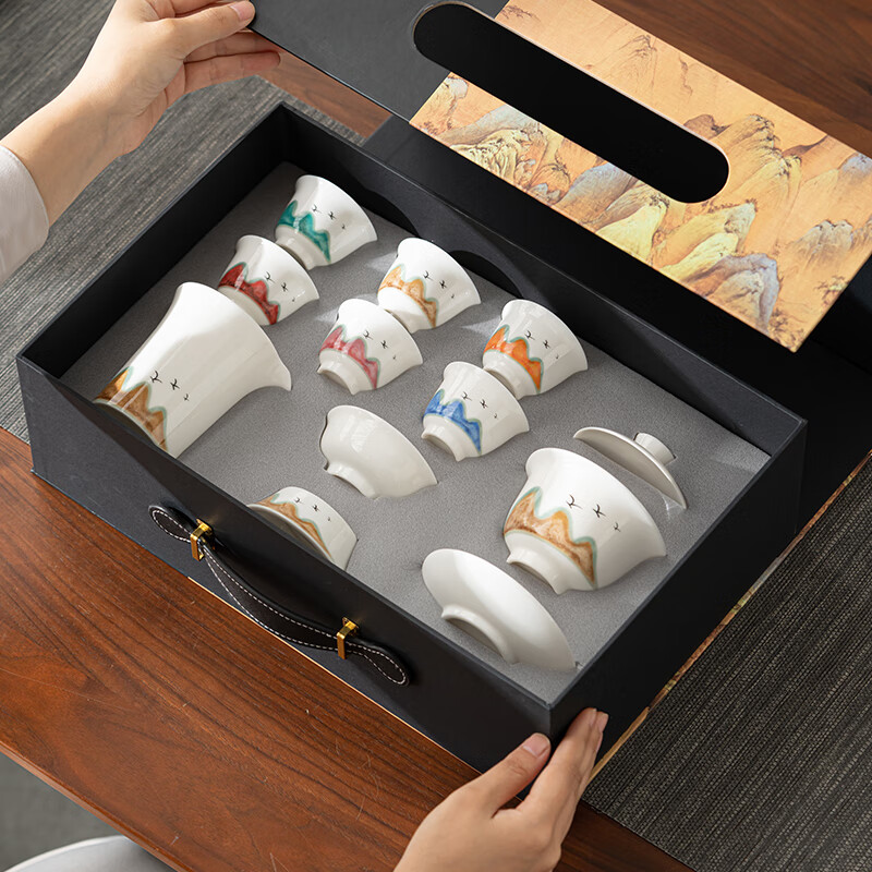 苏氏陶瓷/SUSHI CERAMICS J0956 千里江山三才盖碗茶具组 (单位:套)高清大图