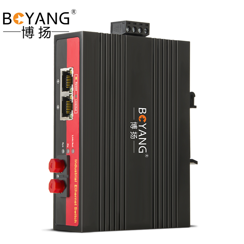 博扬 BY-PF1023S POE工业级光纤收发器 百兆单模双纤1光2电光电转换器 FC接口20公里 含电源