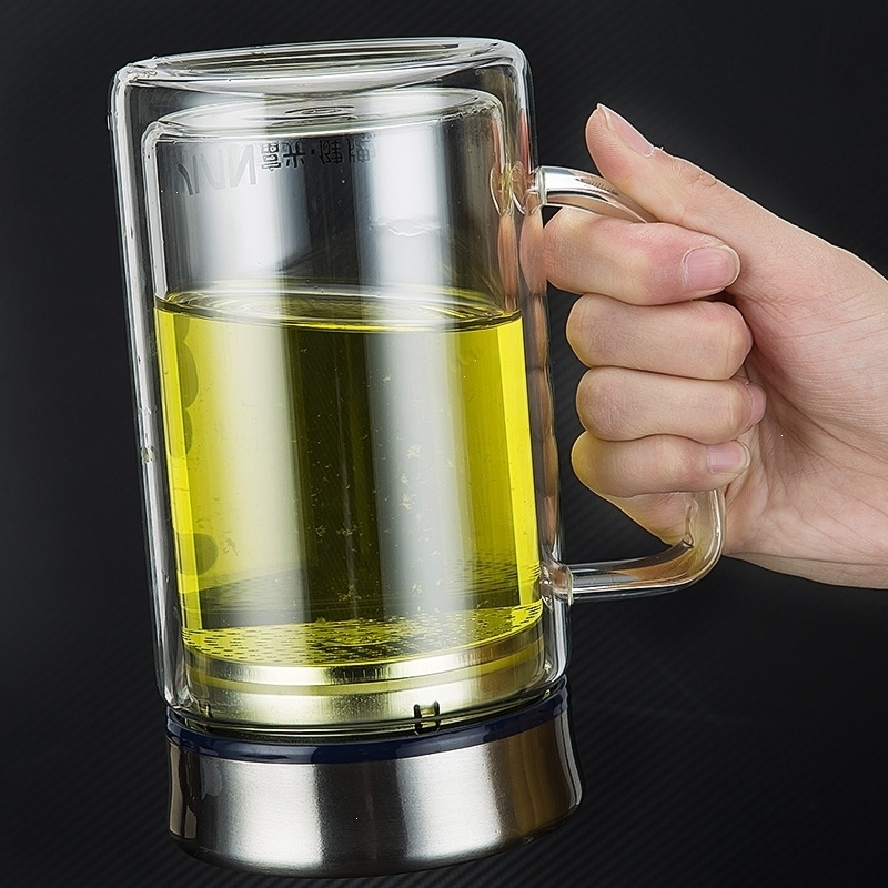 富光fga玻璃杯双层带把手水杯大