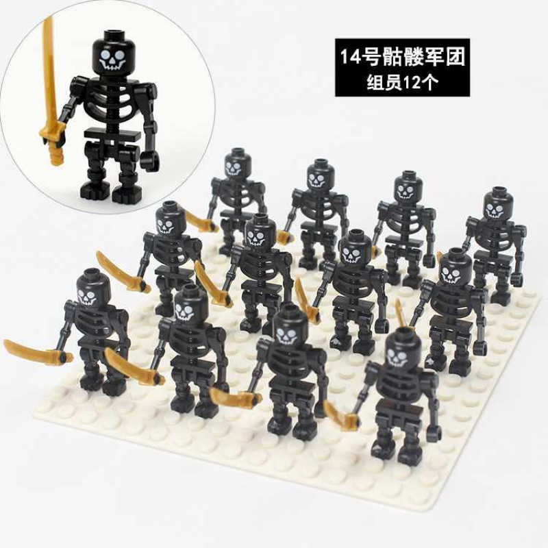 新年古代三国城堡系列骷髅骑士玩具军事武器拼装积木人仔 浅棕色14号骷髅军团高清大图